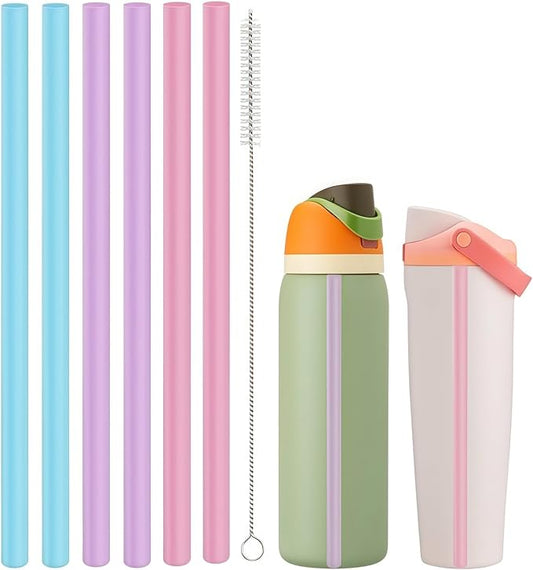 Straws Replacement Compatible with Owala Freepsip 24oz,32oz Water Bottle,Replacement Parts For Owala Free Sip Sway 30 oz,Include 6 BPA-FREE Straws and 1 Cleaning Brush