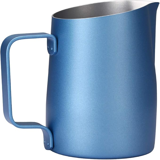 Espresso Steaming Pitcher, Espresso Milk Frothing Pitcher Stainless Steel, Coffee Latte Art Cup 14.2 OZ (420ml) Blue