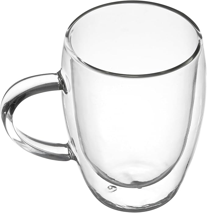 Restaurantware-Forma Professional 11.8 Ounce Glass Coffee Cups, 2 Insulated Coffee Cups With Handle - Dishwashable, Reusable, Clear Double Wall Beverage Tumblers, Freezable, For Hot Or Cold Beverages