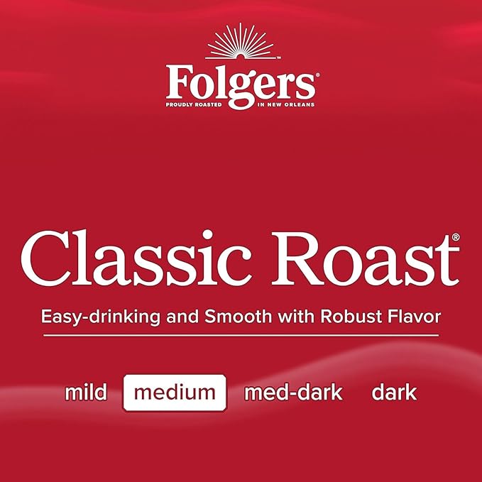 Folgers Classic Roast Ground Coffee, Medium Roast, 33.7 Oz. Canister (Pack of 6)