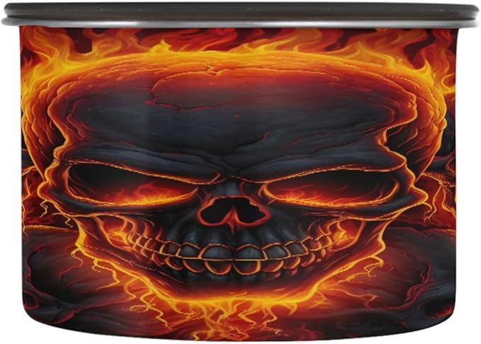 Fire Skulls Coffee Canister Stainless Steel Airtight Vacuum Coffee Storage Container,Date Tracker for Beans,Tea,Sugar,Flour,Cereal,30oz