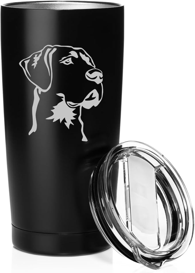 Smooth Body Tumbler Stainless Steel Vacuum Insulated Travel Mug Cup Gift Great Dane Face (Black, 20 oz)