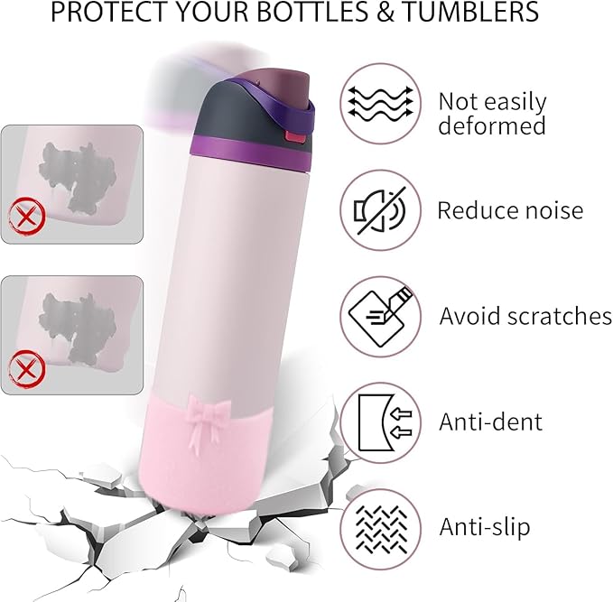 Bow Silicone Boot for Owala 32oz, Anti-Slip Protective Sleeve Bottom Bumper Protector for FreeSip, Twist, and Flip Stainless Steel Water Bottles Accessories,Dishwasher Safe and BPA Free