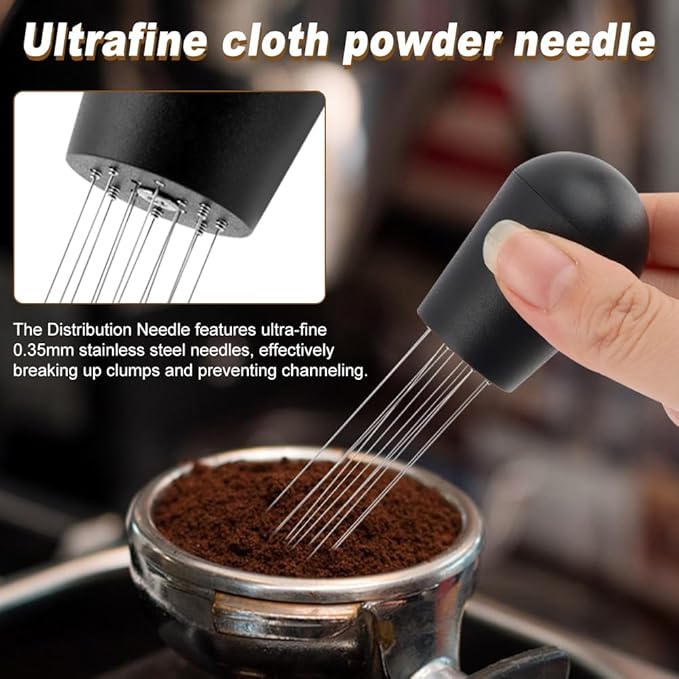 51mm Espresso Accessories Kit, 2-in-1 Coffee Distributor and Tamper Leveler, WDT Tool and Dosing Funnel Set Fits 51 mm Espresso Machines and Portafilters(SIZE:51mm)