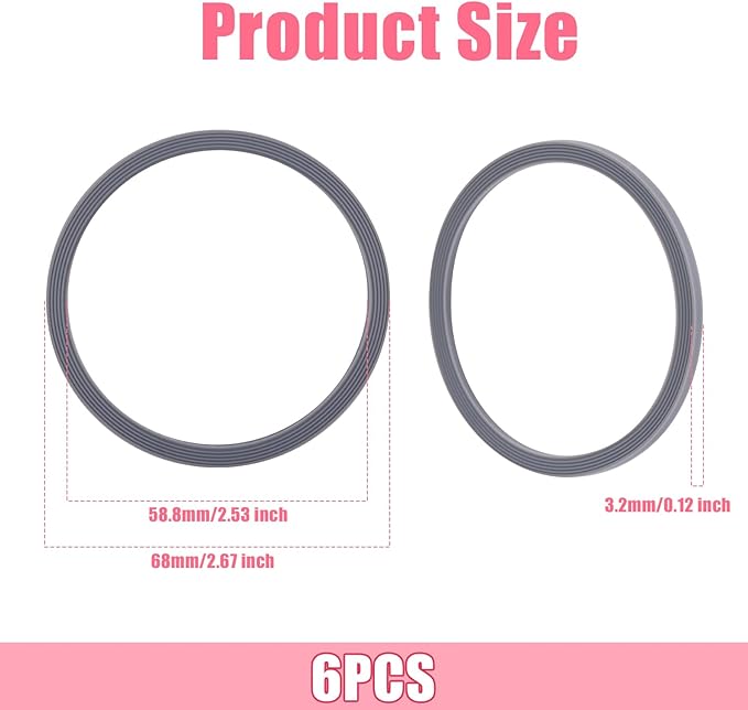 6 Pack Water Bottle Gasket Replacement for Owala FreeSip, Silicone Lid Seal O Ring Sealing Gaskets Replacement Parts Accessories Compatible with Owala Stainless Steel Cup (Grey)