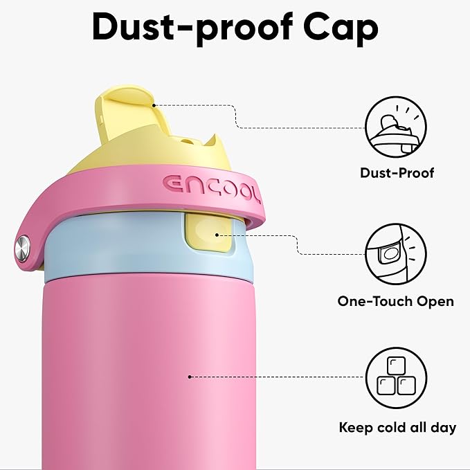 ENCOOL Leakproof Insulated Water Bottle with Straw Dual-Sip Water Bottle Bag-Safe Design for Work, Commute & Gym – Keeps Drinks Cold All Day, 32 oz, Shell Pink