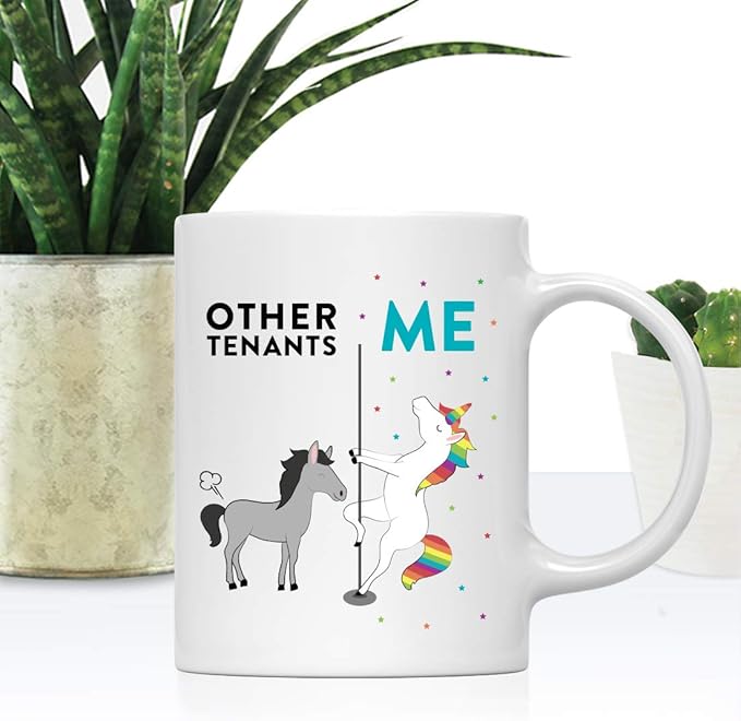 Andaz Press Funny Quirky 11oz. Ceramic Coffee Tea Mug - Thank You Gift, Other Tenants Me, Horse Unicorn - 1-Pack, Birthday Ideas for Coworker Him Her, Gift Box