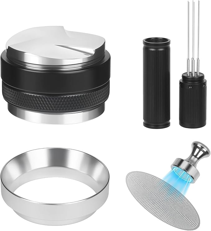 53mm Espresso Accessories Kit – Coffee Distributor and Tamper Leveler, WDT Tool, Magnetic Dosing Funnel and Puck Screen with Remover, Espresso Tools Fit Breville 54mm Portafilters