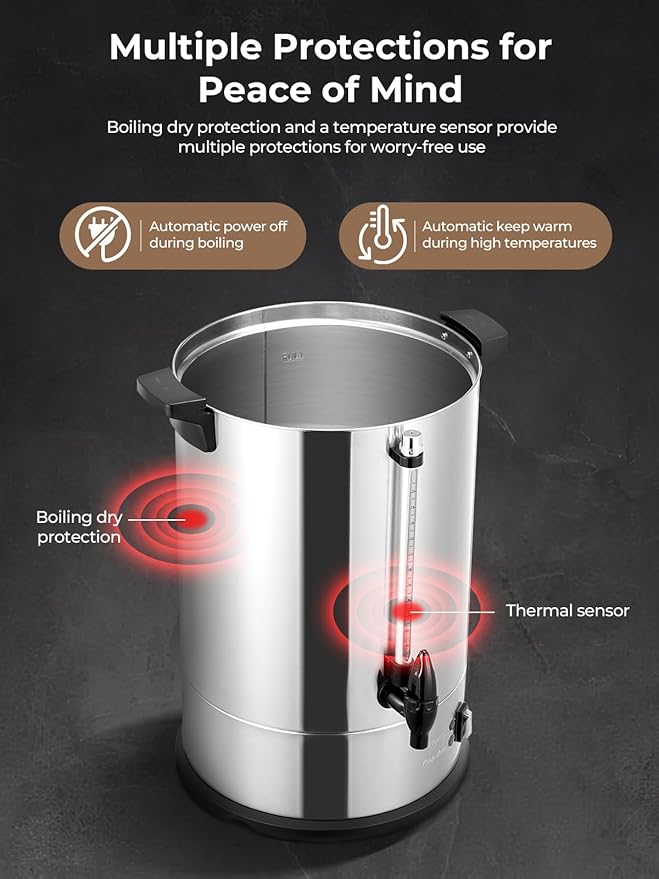 FOHERE Coffee Maker 150 Cups Commercial, Coffee Urn 15 L/3.96 Gal Electric Hot Beverage Dispenser with Dripless Faucet, 1500W Power Quick Brew, Stays Hot for Coffee & Beverage, Catering, Party