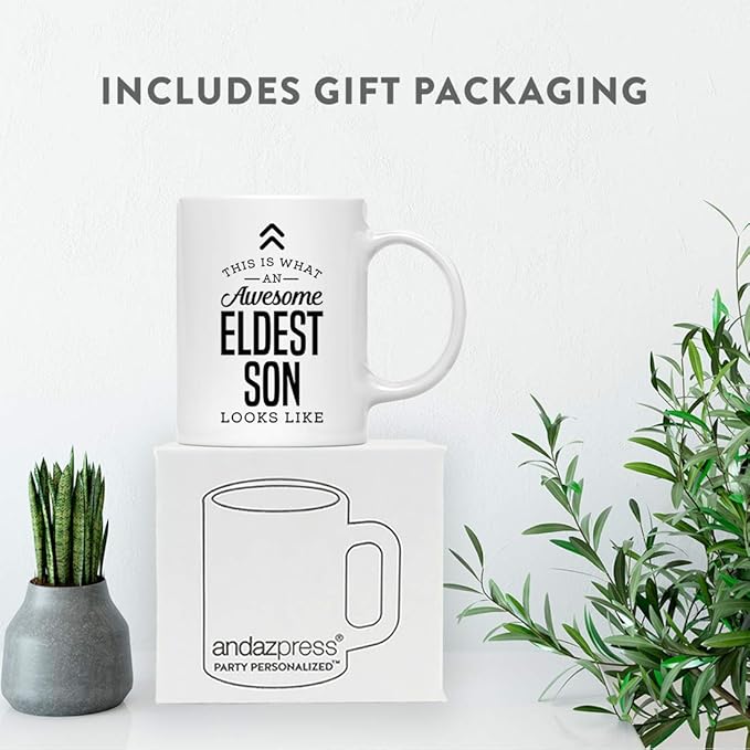 Andaz Press 11oz. Ceramic Coffee Tea Mug Thank You Gift, This is What an Awesome Eldest Son Looks Like, 1-Pack, Birthday Christmas Gift Ideas Coworker Him Her, Includes Gift Box