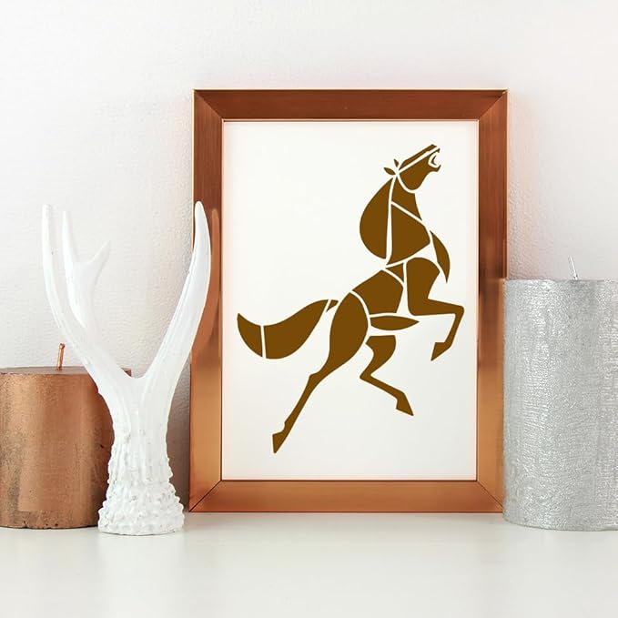 FINGERINSPIRE 4 Pcs Geometric Horses Painting Stencil with Paintbrush 11.7x8.3inch Reusable Elegant Horse Stencils for Painting on Wood, Fabric, Canvas & Furniture Home Decor