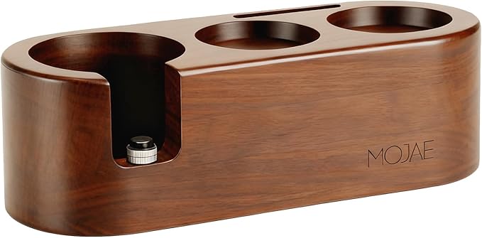 MOJAE Espresso Tamping Station, 3in1 Tamper Station, Wooden Espresso Tamper Holder, Portafilter Holder with Anti Slip Bottom, 3 Holes for Coffee Tamper,Distributor and Portafilter (Walnut, 51-54mm)