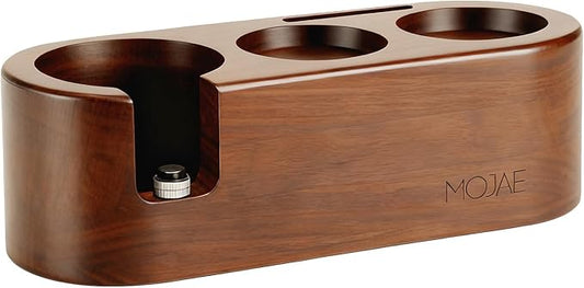 MOJAE Espresso Tamping Station, 3in1 Tamper Station, Wooden Espresso Tamper Holder, Portafilter Holder with Anti Slip Bottom, 3 Holes for Coffee Tamper,Distributor and Portafilter (Walnut, 51-54mm)