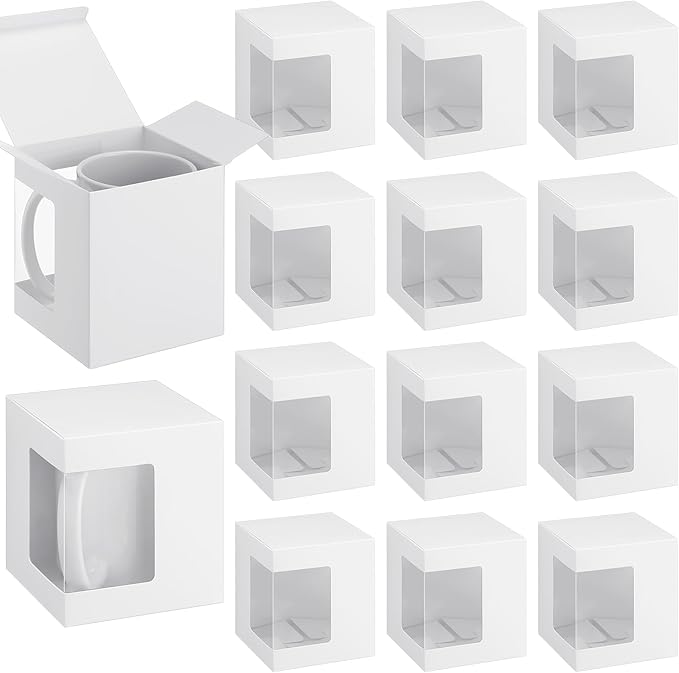 Harloon 24 Pcs Mug Boxes for Gifts Coffee Box for Blanks Sublimation Mugs Packaging 11oz, 12oz, 15oz Transparent Ceramic Coffee Cups Gift Box(White)