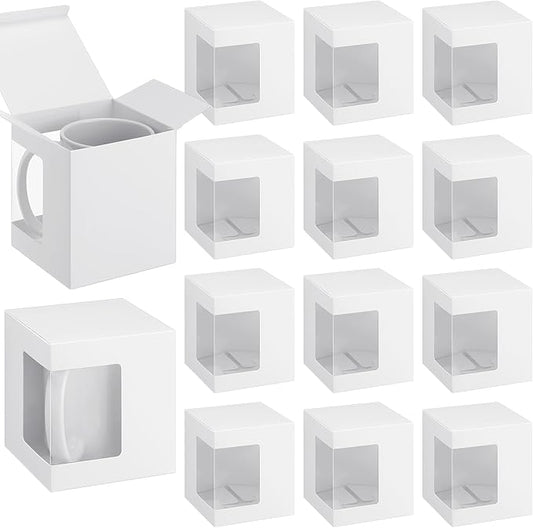 Harloon 24 Pcs Mug Boxes for Gifts Coffee Box for Blanks Sublimation Mugs Packaging 11oz, 12oz, 15oz Transparent Ceramic Coffee Cups Gift Box(White)