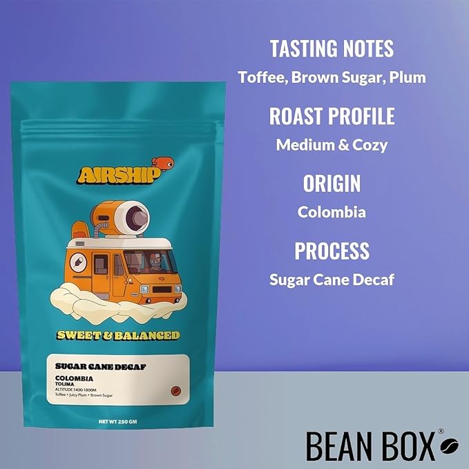 Colombia - Sugar Cane Decaf - Roasted by Airship Coffee - Whole Bean Coffee - 12 Ounce Bag