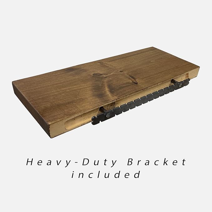 URBANDI, Rustic Floating Shelves, Set of 2, Hidden Bracket, Solid Wood, Heavy Duty, Wall Mounted Shelves, (Grey, 24Wx10D)