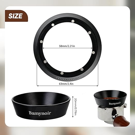 Bamynoir Magnetic 58mm dosing Funnel Compatible with protafilter,Espresso Coffee Dosing Ring - 20mm Anodized with 8 Neodymium (Black, 58mm)