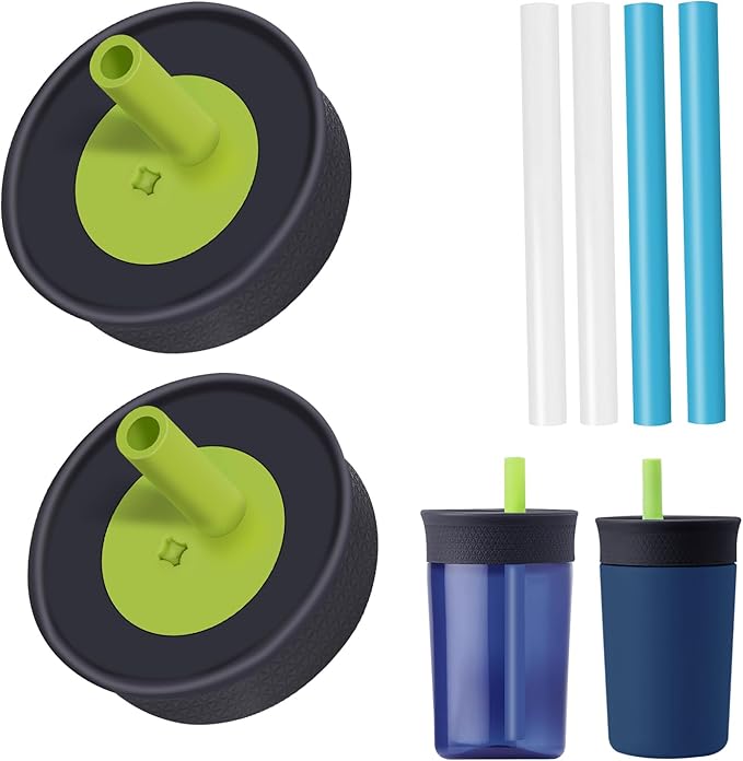 2 Pack Replacement Lids for Owala Kids Insulation Tumbler 12oz & 15oz, Spill Resistant Cap with 4 Flexible Straws, BPA-Free, Dishwasher Safe, Accessories for Owala Kids Bottle
