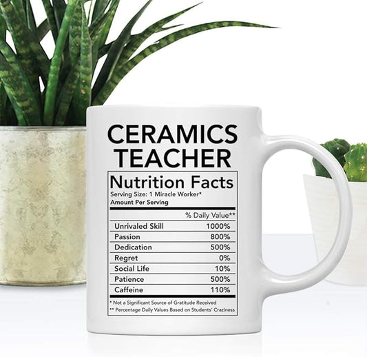 Andaz Press Funny 11oz. Ceramic Coffee Tea Mug Thank You Gift, Ceramics Teacher Nutritional Facts, 1-Pack