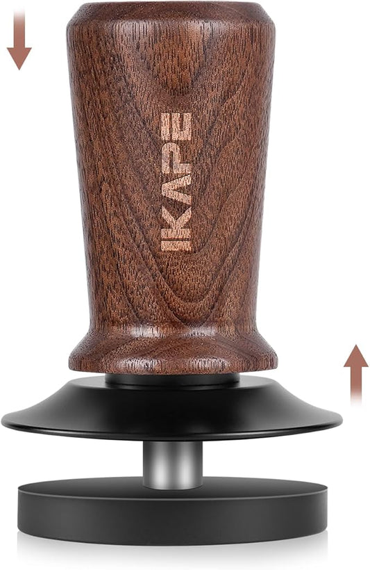 IKAPE 53.3mm Espresso Tamper, Spring-loaded Calibrated Tamper with Walnut Handle, Titanium Ripple Plating Base, Fits for 54 Breville Espresso Machine Bottomless Portafilter