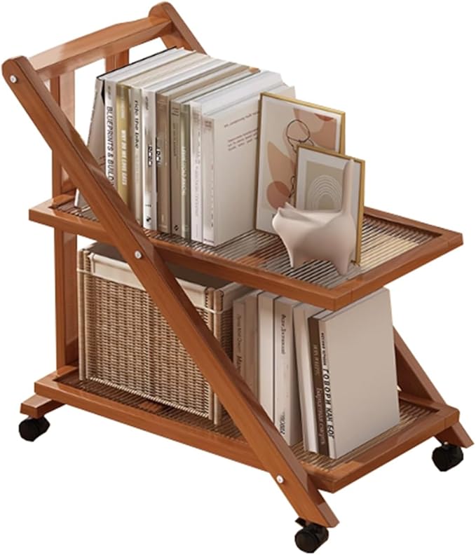Folding Side Table Glass Coffee Station Table on Wheels,Movable Coffee Bar Stand Cart with Storage,Foldable Coffee Table,for Home Kitchen, Entryway, Living Room,Dining Room(Brown,45x32x57cm)