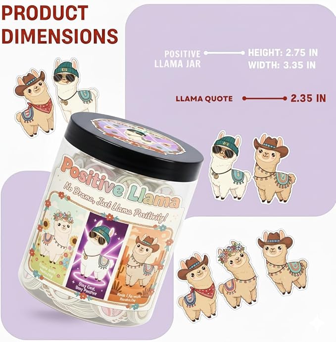 Positive Llama Jar With 60 Affirmation Cards, Emotional Support Llama, Llama Gifts For Women Sister Friends Cowoker Men Teens
