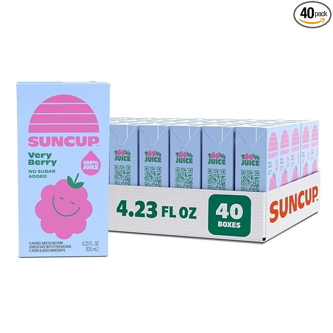 SunCup Juice - Very Berry (40 Pack) 4.23 oz Juice Box with Straw | 100% Very Berry Blend for Kids, Bulk Pack for School Lunches, Snacks, Classrooms, Travel, Parties, Sports Teams, and Everyday Drinks