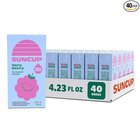 SunCup Juice - Very Berry (40 Pack) 4.23 oz Juice Box with Straw | 100% Very Berry Blend for Kids, Bulk Pack for School Lunches, Snacks, Classrooms, Travel, Parties, Sports Teams, and Everyday Drinks