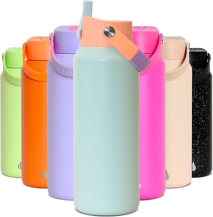 Elemental 40oz Insulated Water Bottle with Straw - 100% Leak-Proof Stainless Steel Core Water Bottles for Travel, Sports and Gym - Double Wall Insulation & BPA Free - Mint Sorbet