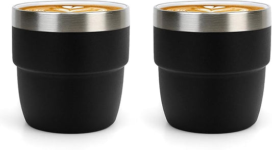 Zenbo 4 oz Espresso/Coffee Cups, Ceramic-Lined Double Wall Vacuum Insulated 18/8 Stainless Steel, Stackable & Dishwasher Safe, Space-Saving, Compatible with Most Espresso & Coffee Makers, 2 Pack