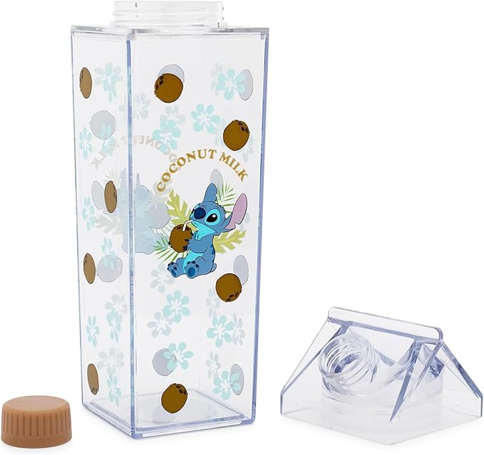 Silver Buffalo Disney Lilo and Stitch "Coconut Milk" Plastic Milk Carton Pitcher Bottle, 16.2 Ounces