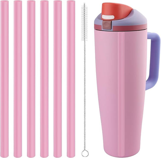 Replacement Straws Compatible with Owala FreeSip,Free sip Sway 40 Oz Water Bottle,Replacement Parts for Owala FreeSip 40 Oz Tumbler Include 6 BPA-FREE Straw and 1 Cleaning Brush,Pink