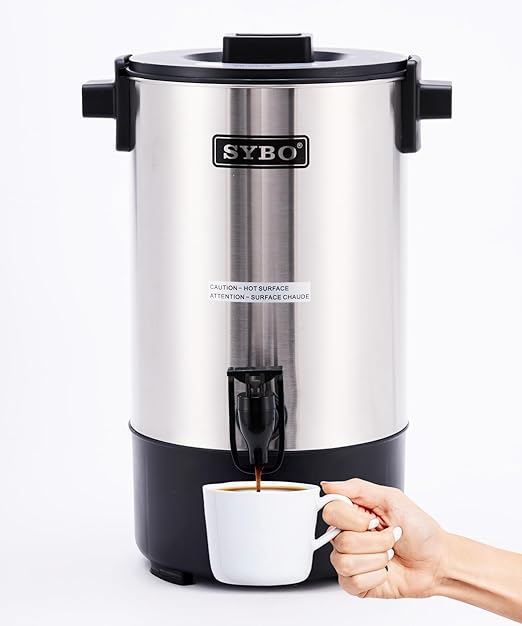 SYBO SR-CP30C Commercial Grade Stainless Steel Percolate Coffee Maker, Hot Water Urn for Catering, Hot Beverage Dispenser, 30-Cup, 3.5L, Metallic