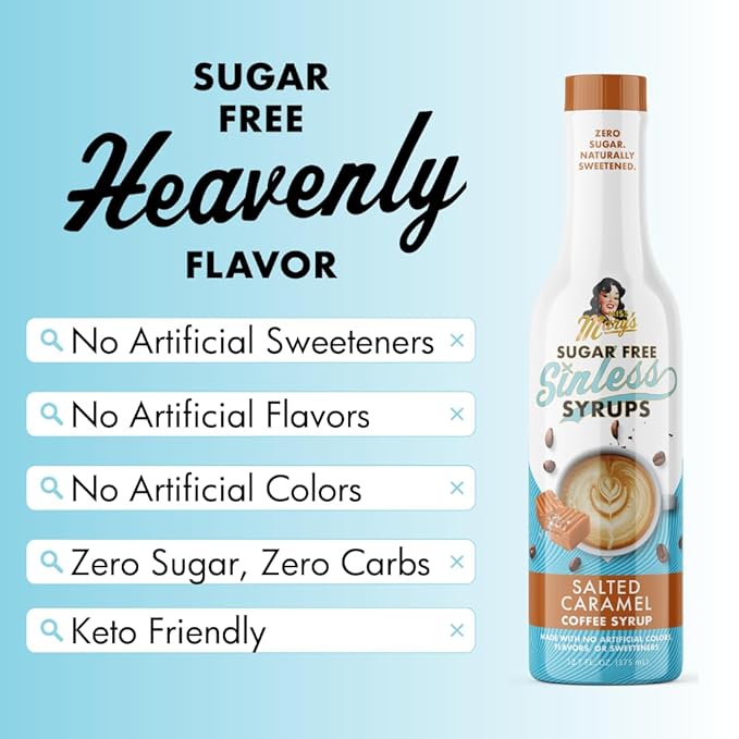 Sugar Free Salted Caramel Coffee Syrup - Stevia Based, No Sugar Alcohols or Sucralose, No Artificial Sweeteners, Natural Ingredients, Coffee Tea Cocoa Dessert, Keto Friendly, 1 Pack