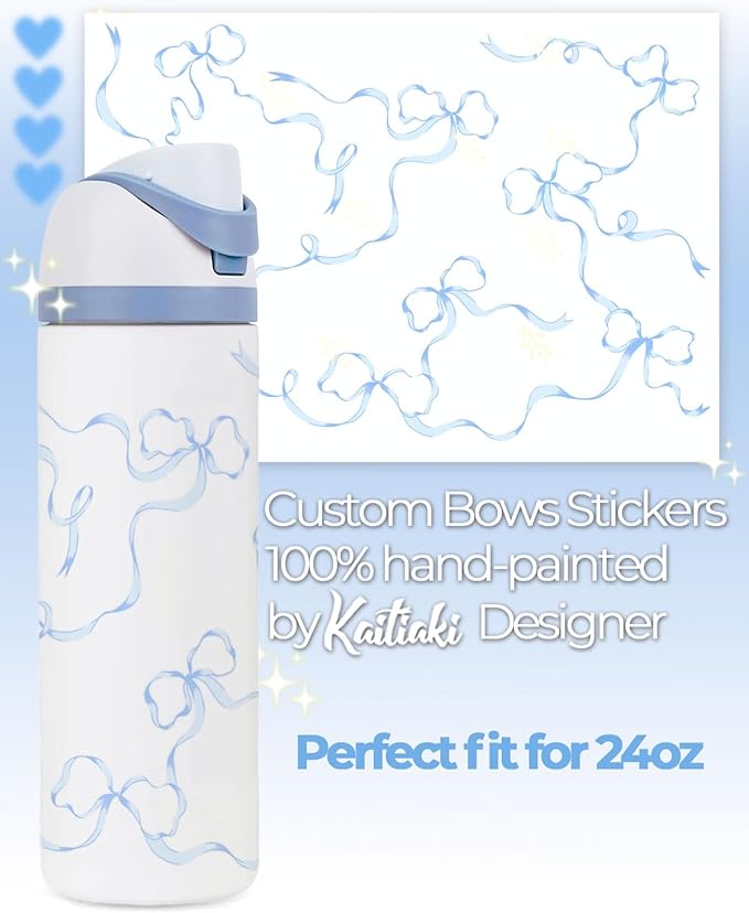 Bows Stickers for Custom Owala Accessories - Cute Tumbler Decals, Fits 24oz Urban Outfitters Owala Bottles (Ocean Breeze Bow, Blue)