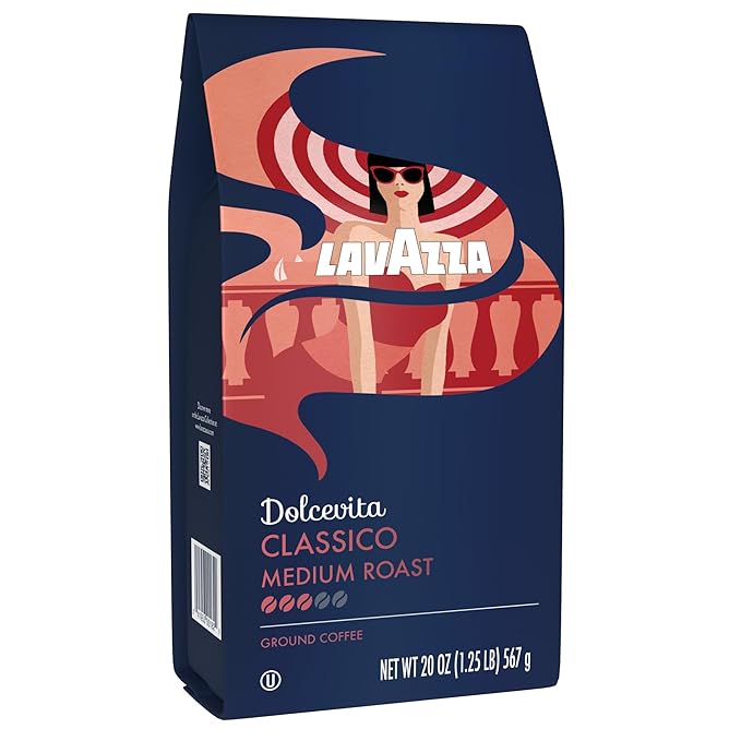 Lavazza Classico Ground Coffee Blend, Medium Roast, Authentic Italian, Blended And Roasted in Italy, Non GMO, Value Pack, A Full bodied with rich flavor and notes of dried fruit, 20 Ounce (Pack of 2)
