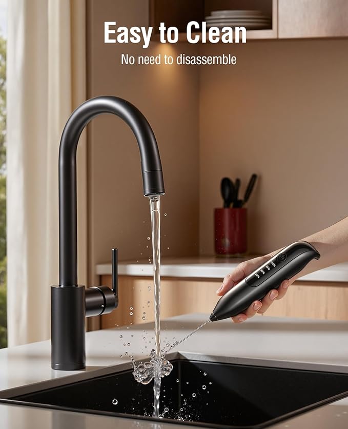 Electric Milk Frother Handheld: Rechargeable 3 in 1 - LED Digital Display with 3 Speeds Portable Stainless Steel Drink Foam Mixer for Milk Coffee, Lattes, Valentine's Day gifts - Onyx Black