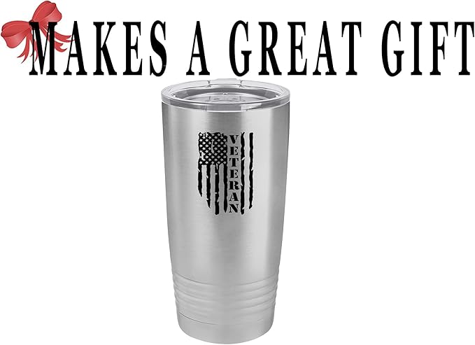 Rogue River Tactical USA Flag Veteran 20 Oz. Travel Tumbler Mug Cup w/Lid Vacuum Insulated Hot or Cold Military Vet Gift (Stainless Steel)