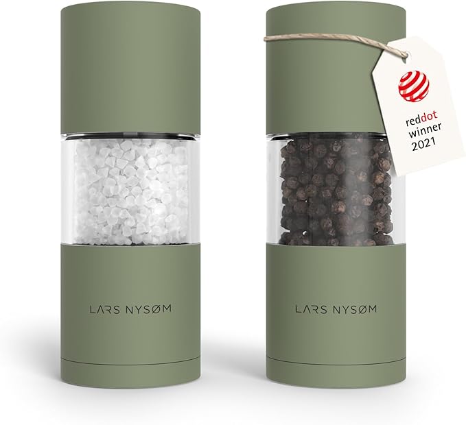 LARS NYSØM Salt and Pepper Grinder Set, Manual Salt and Pepper Mills with Adjustable Ceramic Grinder, Design Spice Shaker Set (Sage Green)