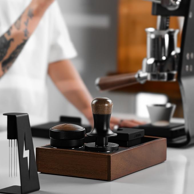 MHW-3BOMBER Espresso Coffee Distributor 58.35mm, Espresso Distribution Tool with Wooden Lid, Adjustable Height Coffee Leveler with Non-slip for 58mm Portafilters, Espresso Accessories T5270L4