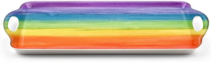 Serving Tray Decorative Tray with Handles Multi-Purpose Rectangular Serving Trays for Restaurant, Parties, Coffee Table, Kitchen - Rainbow Stripes