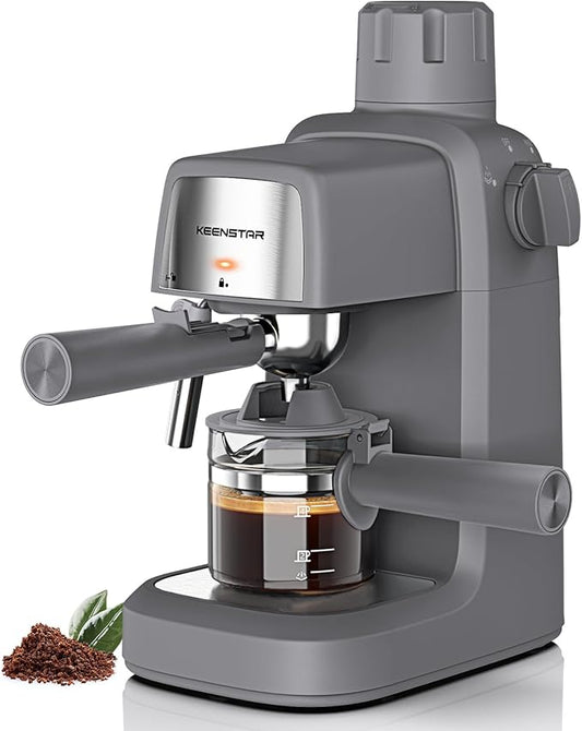 KEENSTAR 3.5Bar Espresso Machine with Milk Frother, 800W Compact Espresso and Cappuccino Machine with Preheating Function, 4 Cup Espresso Maker for Cappuccino or Latte, Gift for Coffee Lover