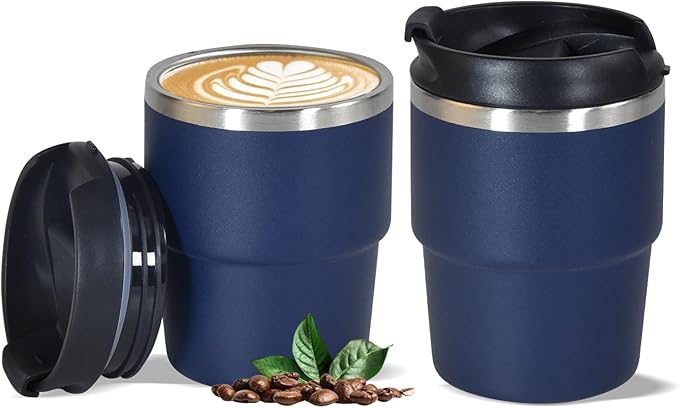 6oz Vacuum Insulated Espresso Cup Set of 2, Espresso Shot Cup for Coffee, Double Wall Stainless Steel Mini Tumbler Shot Glasses with Lid