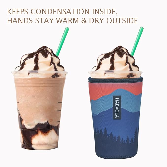 Reusable Insulated Neoprene Iced Coffee Cup Sleeve, Durable Drink Sleeve for Cold Beverages, Beverage Holder for Iced Coffee, Mountain Hush