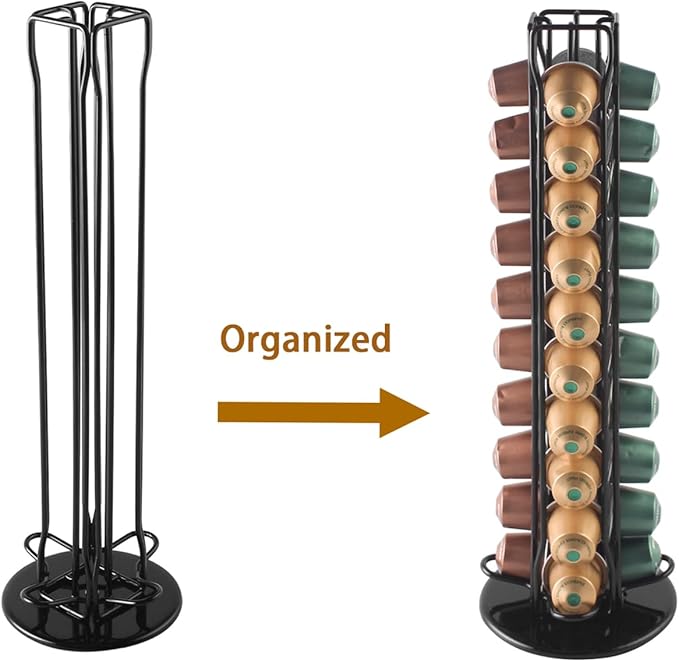 SEVENLINE Coffee Pod Holder Stand Compatible With Nespresso Original Pods Carousel Storage Rack Capsules Organizer For 40 Capsules (Black)