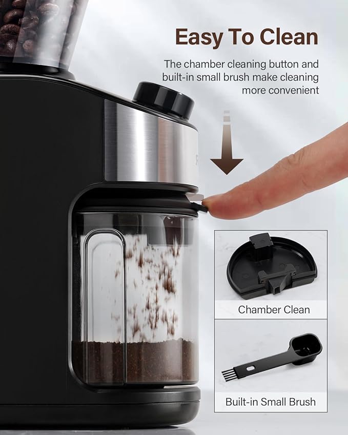 SHARDOR Burr Coffee Grinder Electric with 32 Grinding Sizes 3.0, Coffee Grinders for Home Use with 40 Seconds Adjustable Electronic Timer, Coffee Bean Grinder with Chamber Cleaning Button