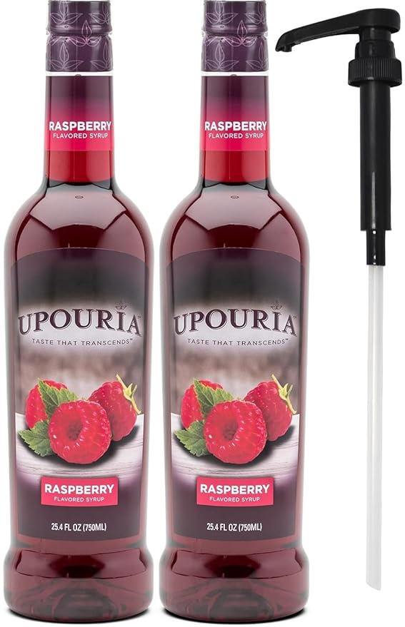 Upouria Raspberry Syrup Flavoring, 100% Vegan, Gluten-Free, Kosher, 750ml bottle (Pack of 2) with 1 Syrup Pump