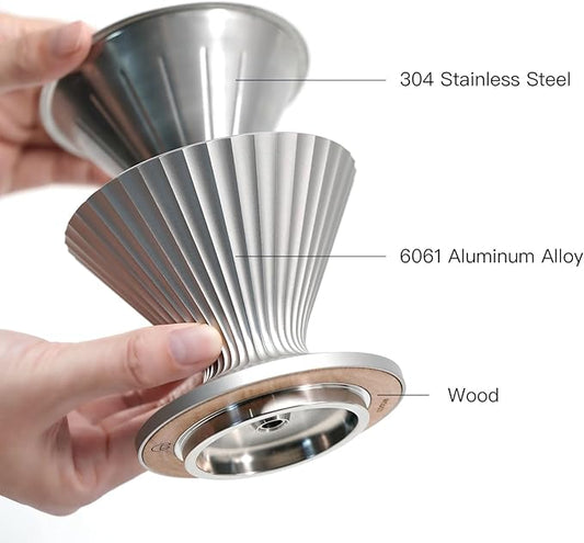 Pour Over Coffee Dripper Drip Coffee Pour Over Maker Resuable Blossom Cone Funnel Stainless Steel Metal Coffee Filter for Travel, Camping, Office, Home, Coffee Maker Brew (Twilight Gray)