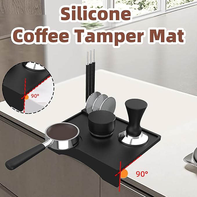 Joyeee Espresso Tamping Pad, Silicone Espresso Tamper Mat Small Coffee Tamping for Home Kitchen Office Bar Shop Worktop Espresso Machine, Smooth Surface, Easy to Clean, Black 7.7 x 5.8 inch